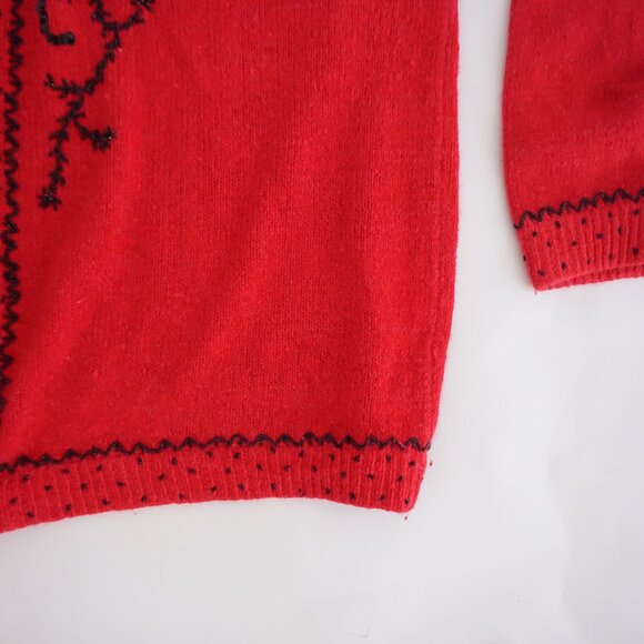 Vintage Karen Scott II Red Beaded Embroidered Cardigan Holiday Grandmacore 3X - Picture 4 of 10